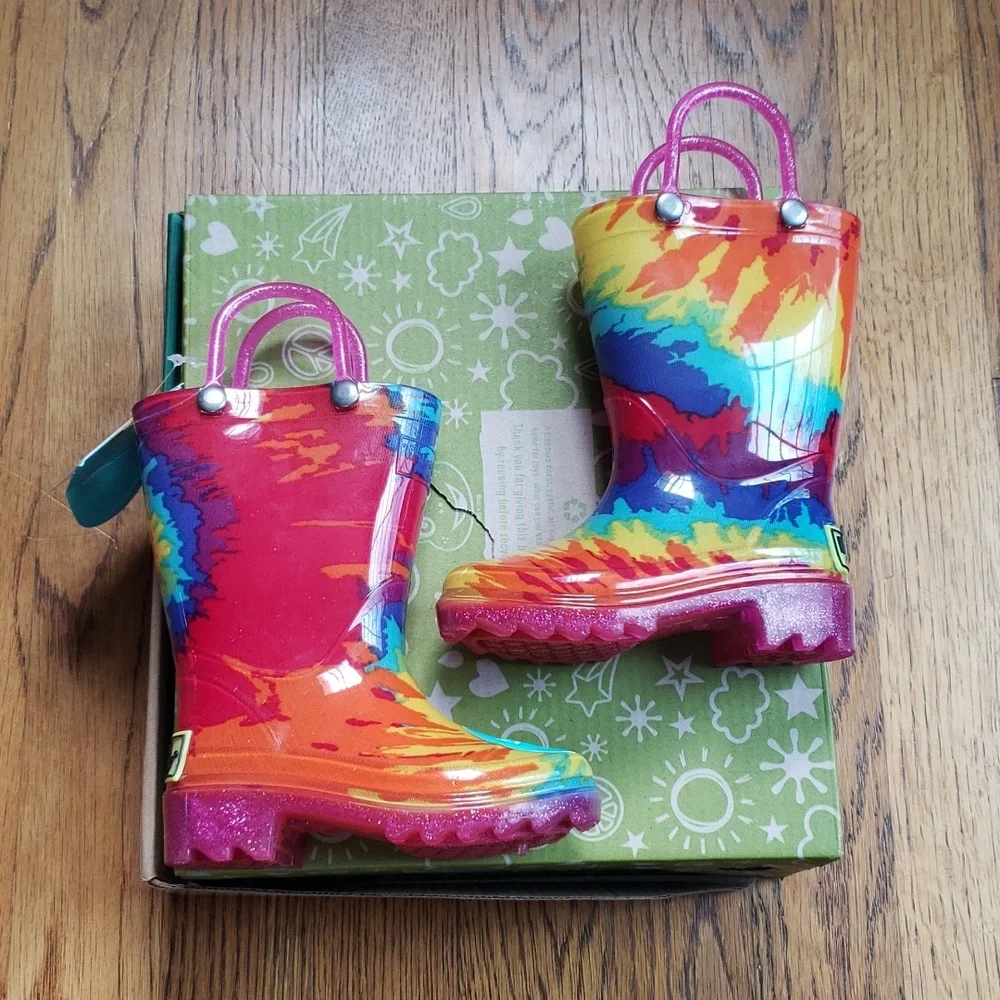 NIB Kids Tie Dye Rain Boot Light Up Western Chief Toddler Size 5